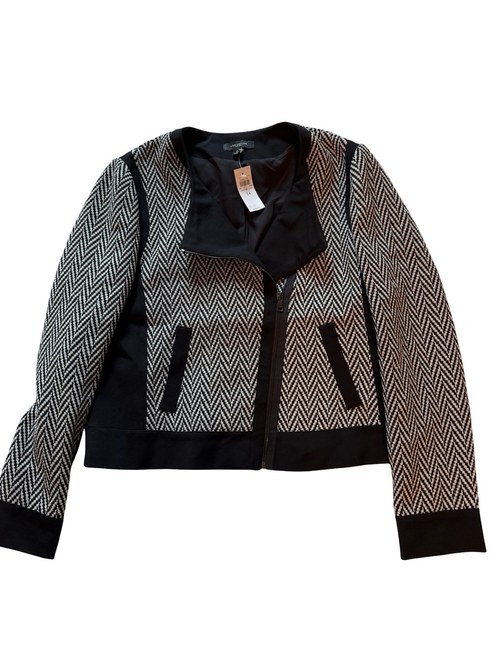 Ann Taylor Black & White Herringbone Zip Jacket
